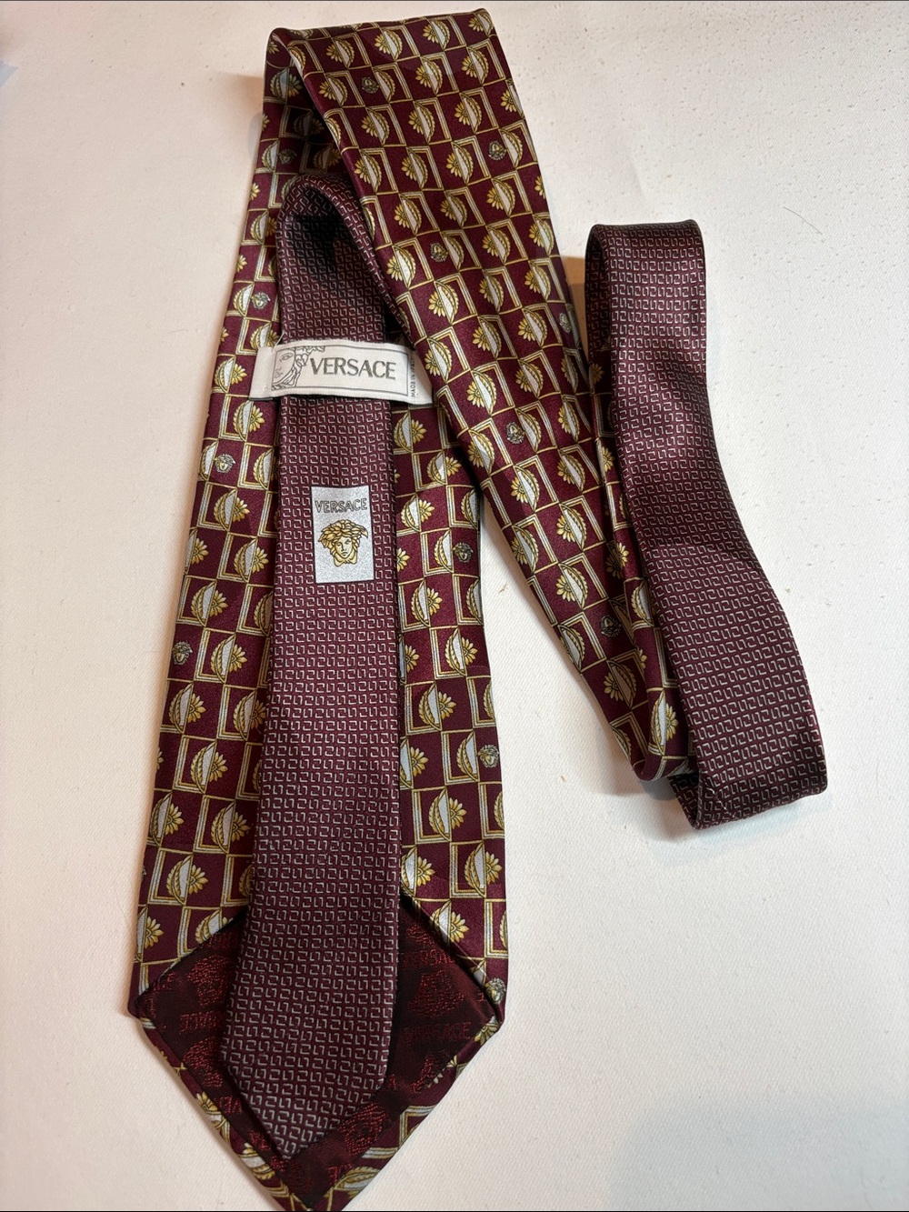 Versace Burgundy and Gold patterned Silk Tie